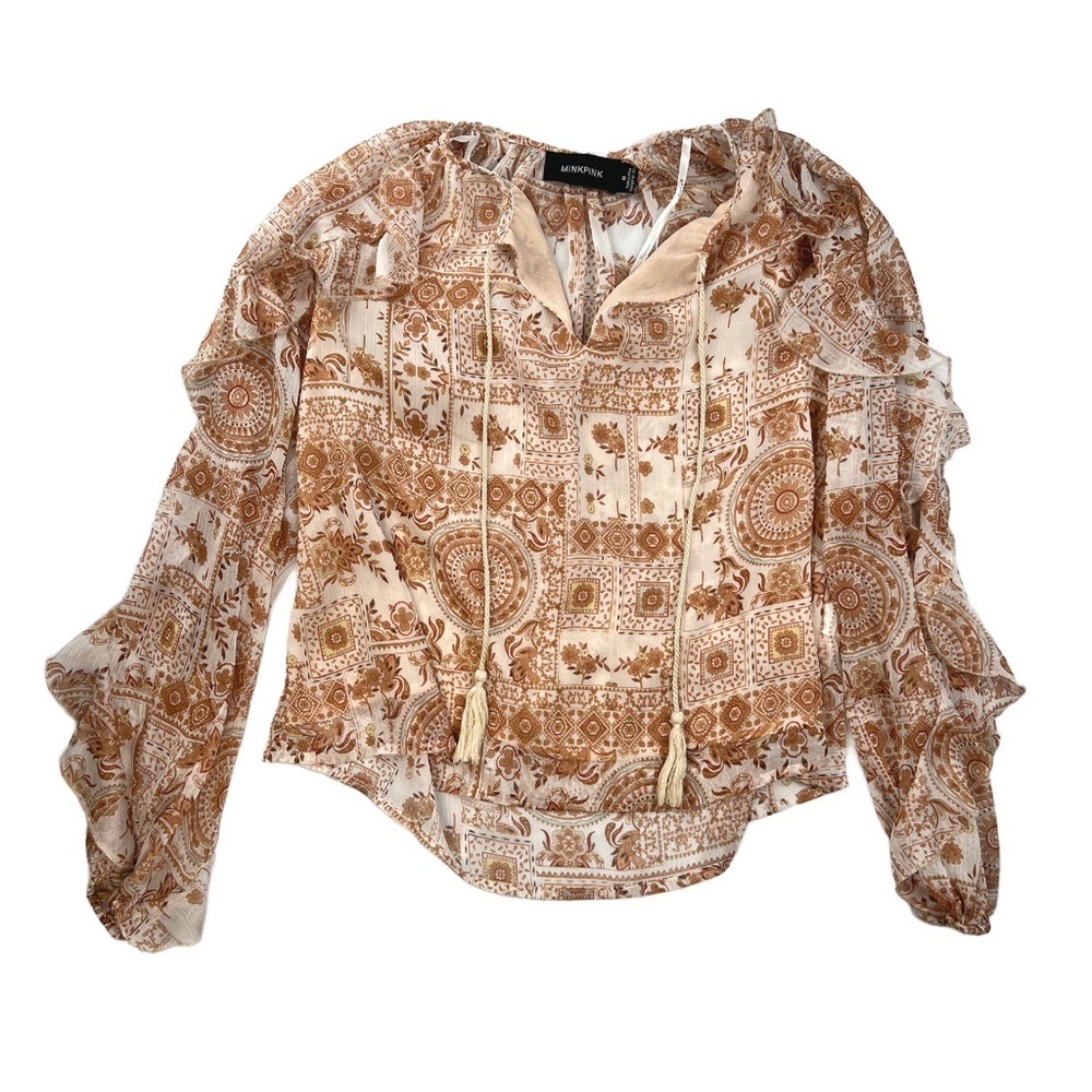 MINKPINK Women's Long Sleeve Printed Blouse In Size M